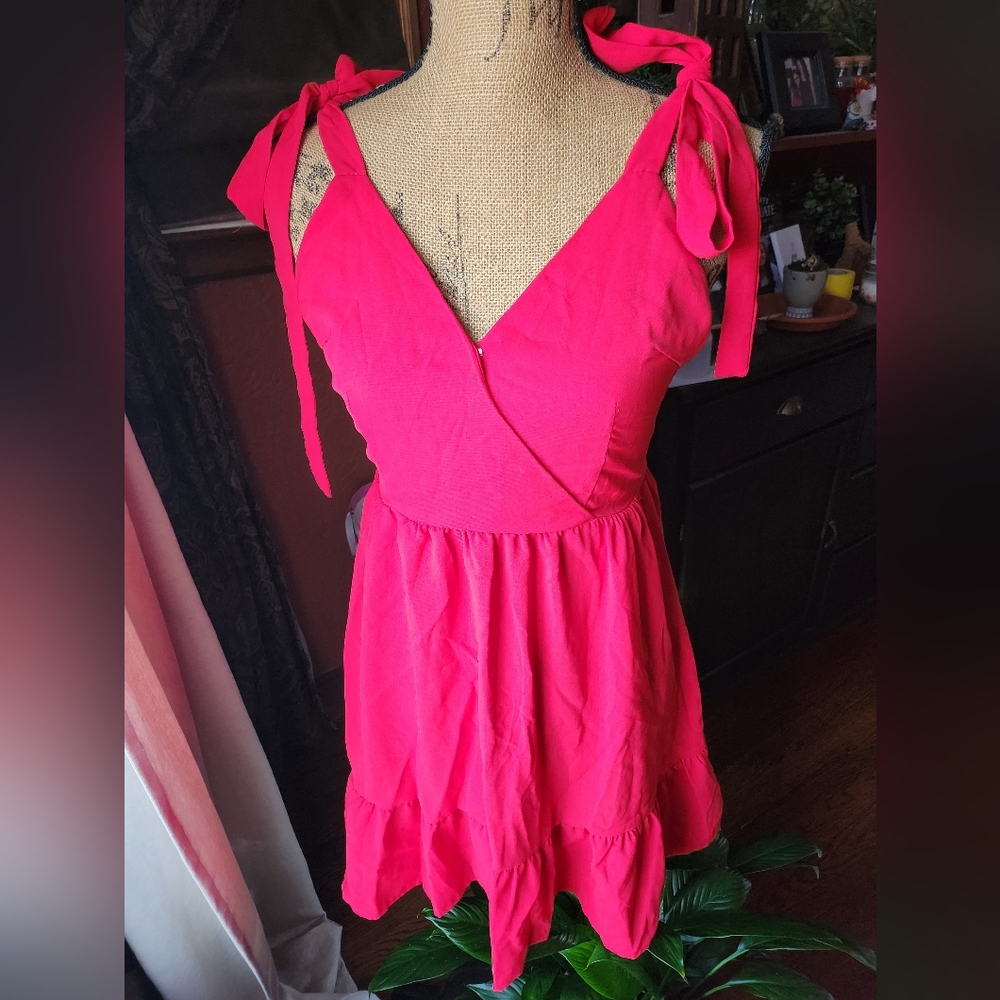 SHEIN Vivid Red Dress with Tie Straps
